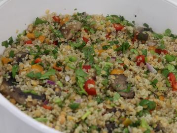 Red Lentil Mushroom Quinoa Salad