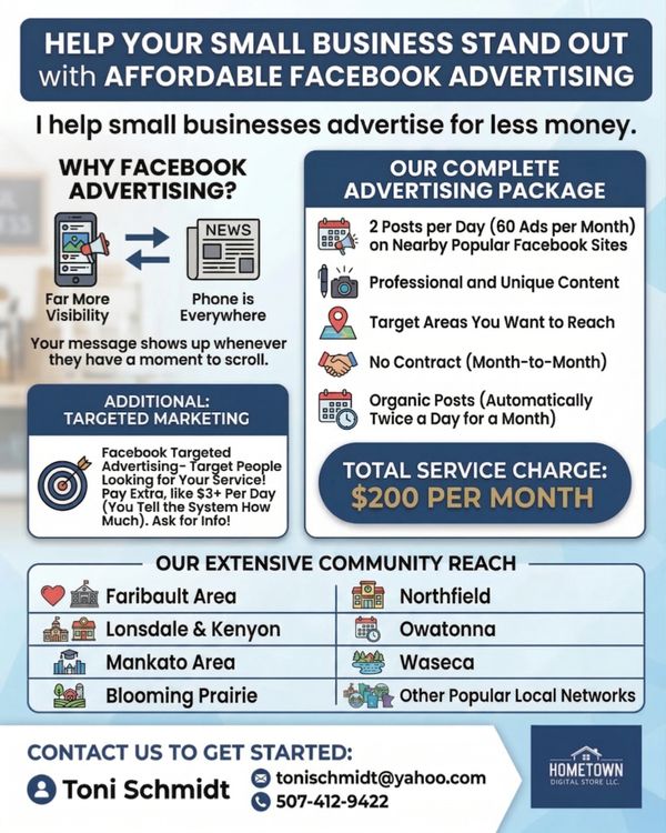 Affordable Facebook advertising helps small businesses gain visibility and reach targeted areas for $200 a month.
