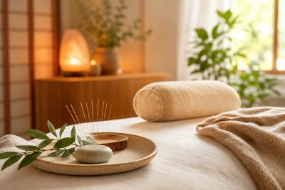 Peaceful acupuncture treatment room at Adina Robinson Acupuncture & Wellness in El Dorado Hills, CA 