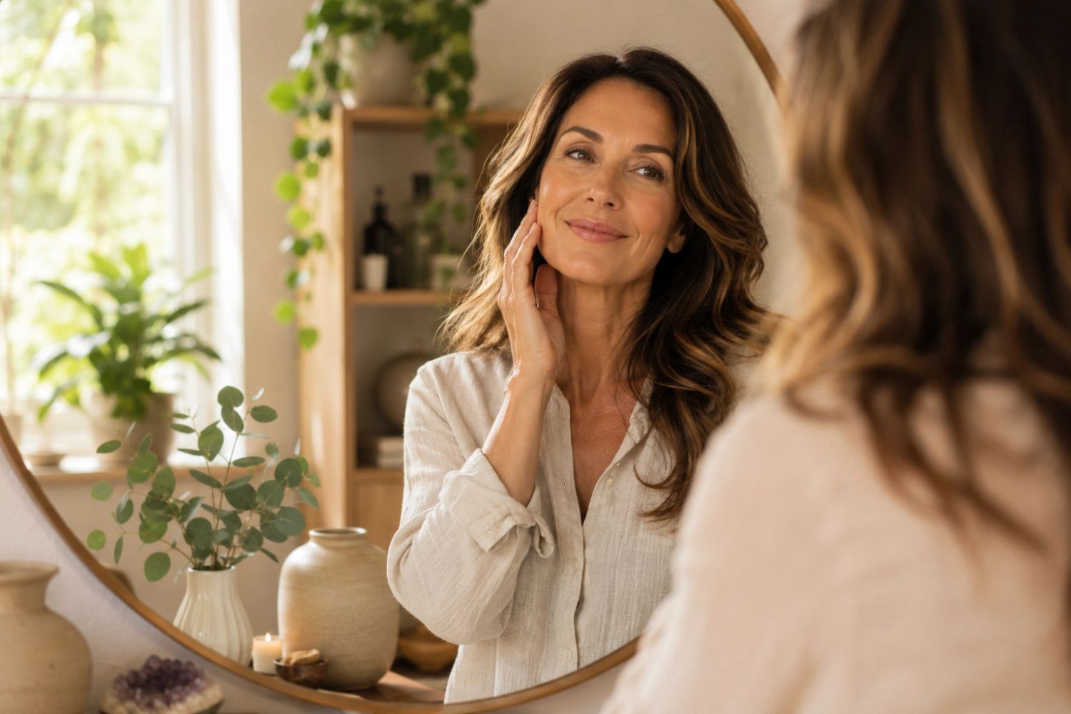 Woman with naturally radiant skin after facial rejuvenation.