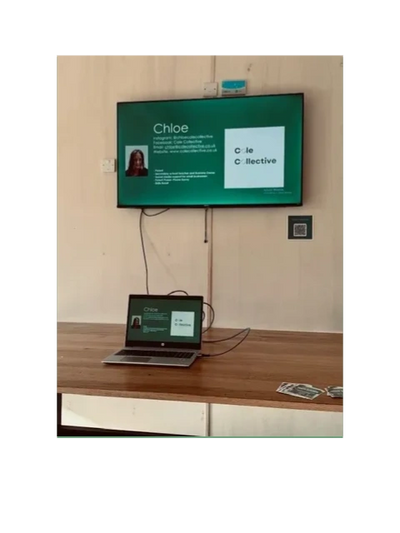 A picture of a setup at one of my Parent Power: Phone Savvy workshops.