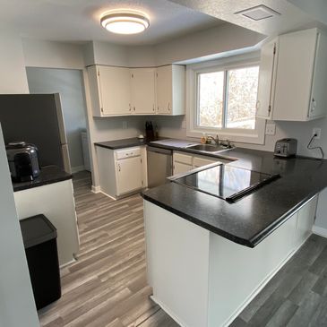 Freshly painted kitchen cabinets