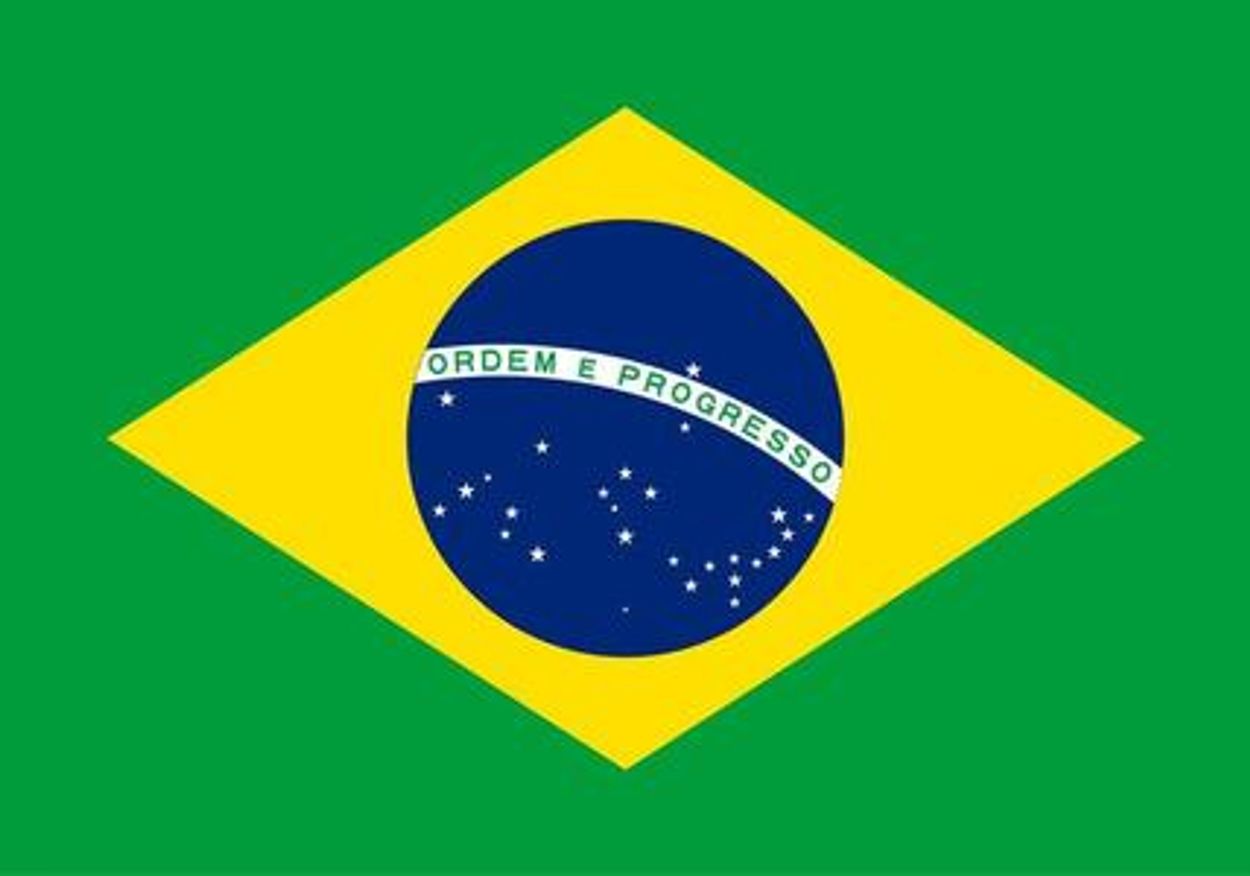 The national flag of Brazil with its green, yellow, and blue colors.