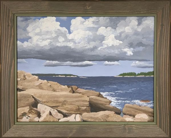 seascape from shore with granite rocks and cloudy skies, copyright kristen hagen alexander