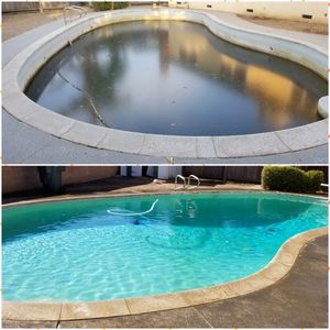 Two images of the same pool, before and after cleaning.