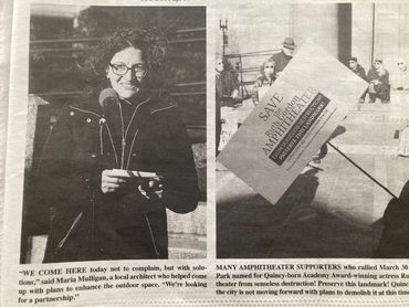 One of the founding members, architect Maria Mulligan, speaks at a Stand Out at City Hall. 