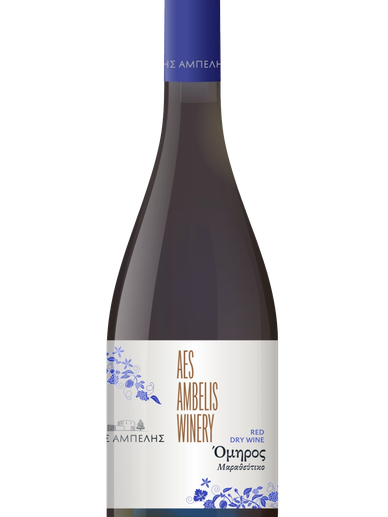 Bottle of red dry wine from AES Ambelis Winery.
