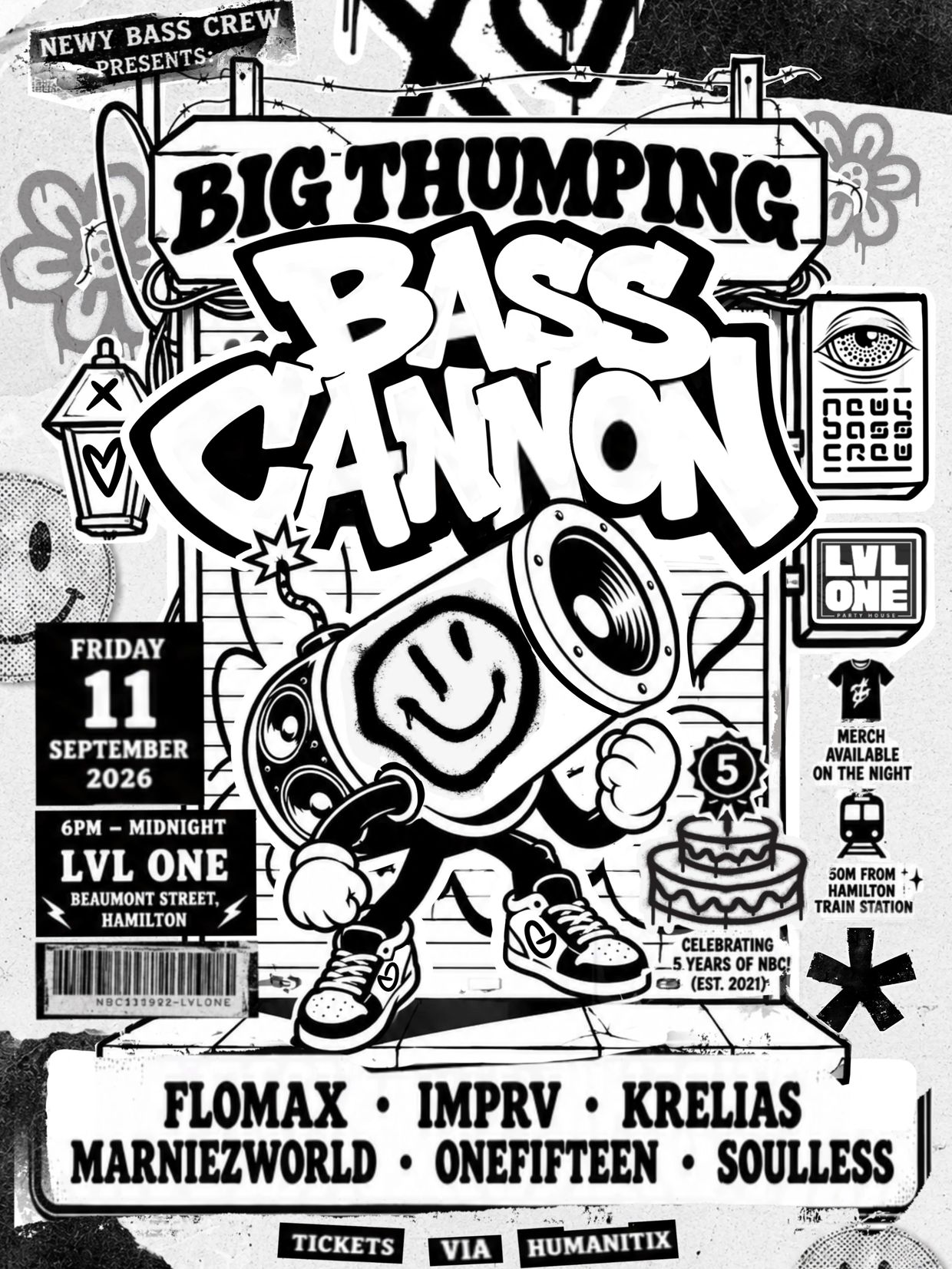 Poster for Big Thumping Bass Cannon event by Newy Bass Crew.