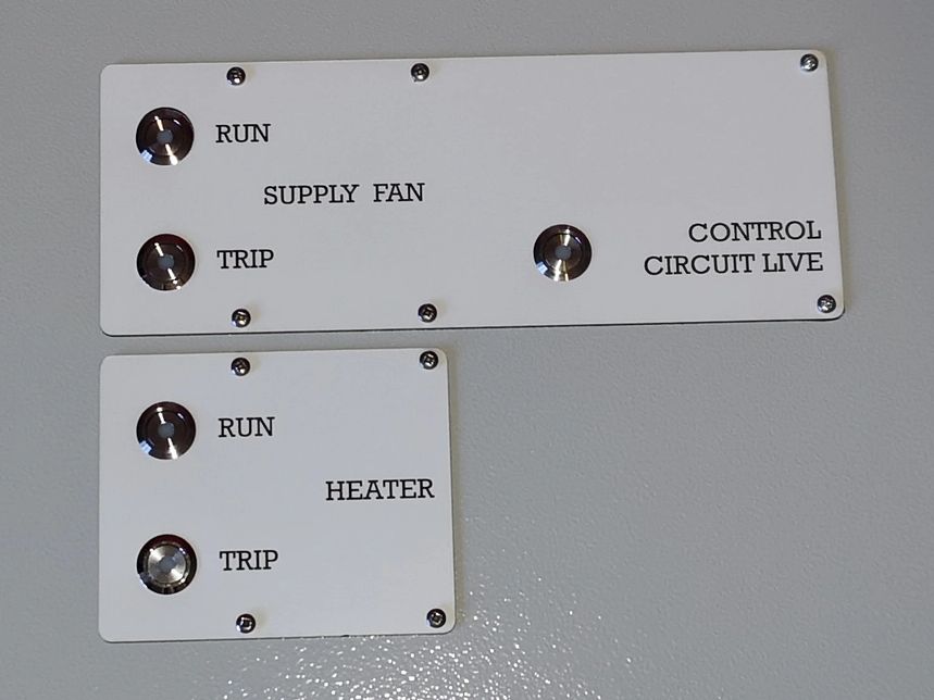 staged heater control panel, bespoke control panel HVAC panel72 panel 72