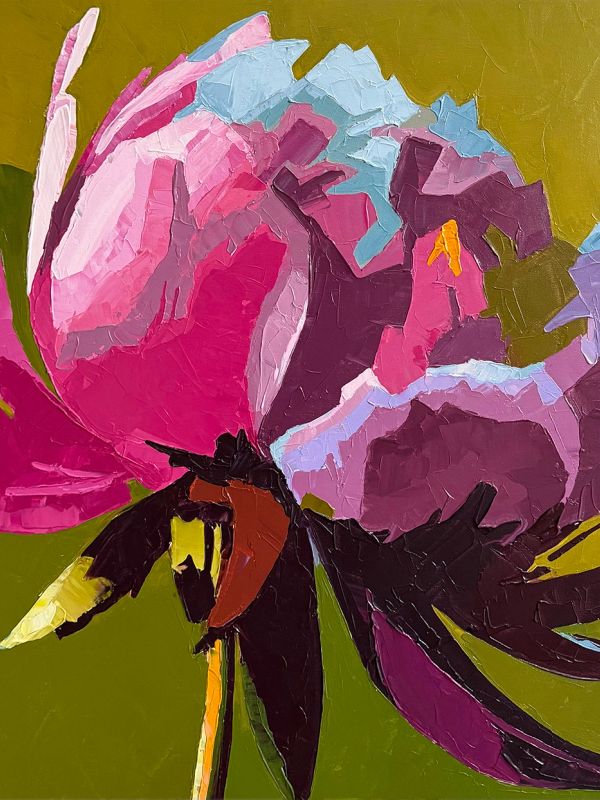 Abstract painting of vibrant flowers.