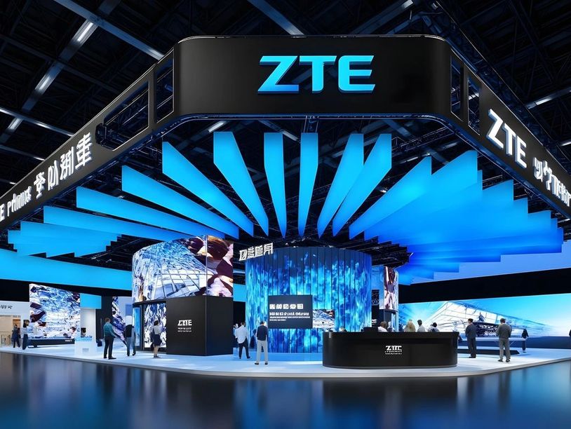 40 x 40 Exhibit Display for trade shows with LED Canopy & Curved Video Walls