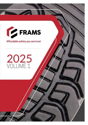 Cover of FRAMS 2025 Volume 1 catalog featuring tire tread design.