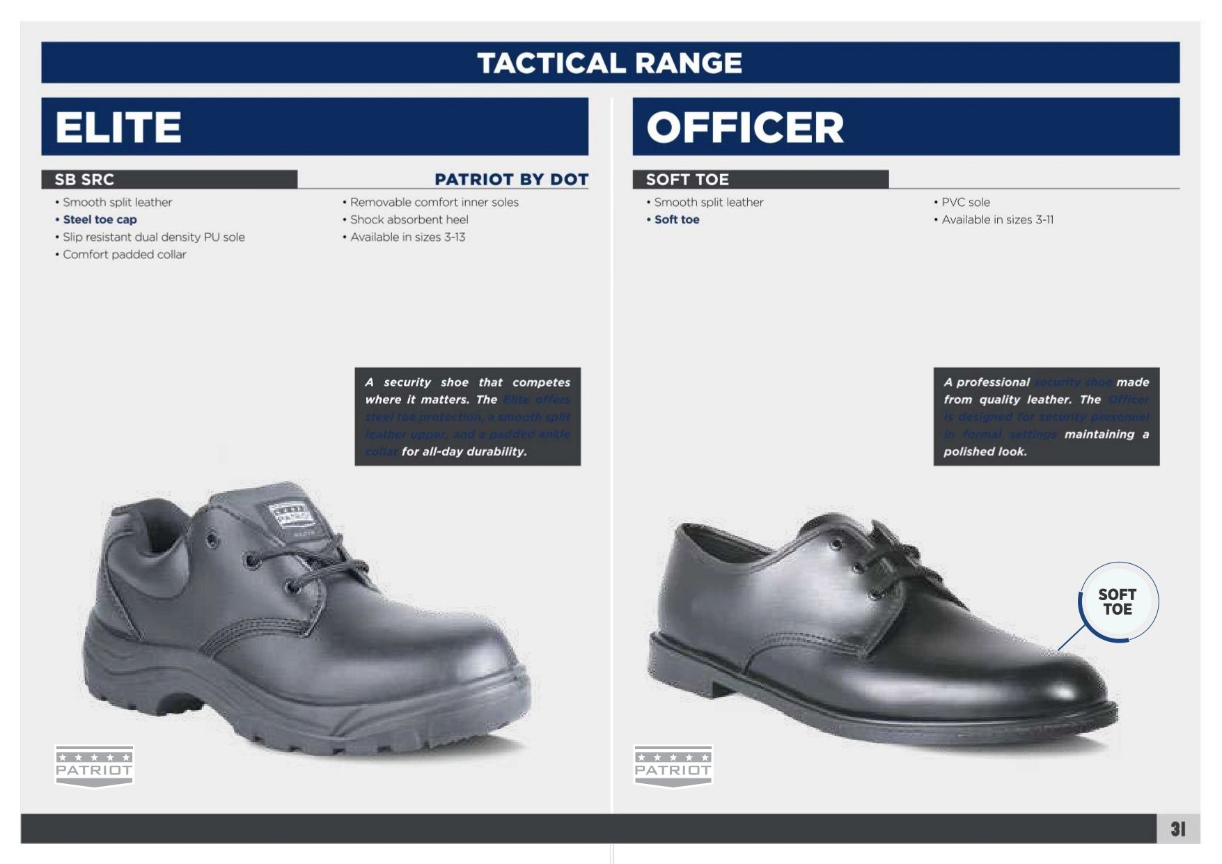 Comparison of Elite and Officer tactical shoes with features and images.