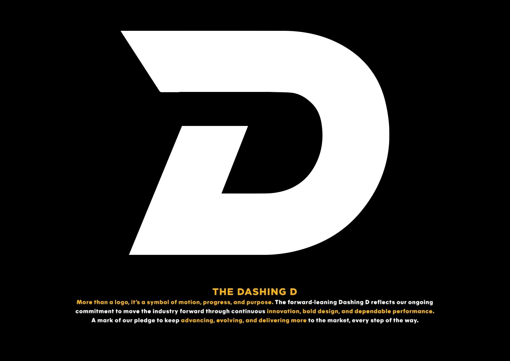 White 'D' logo on black background representing Dashing D brand.