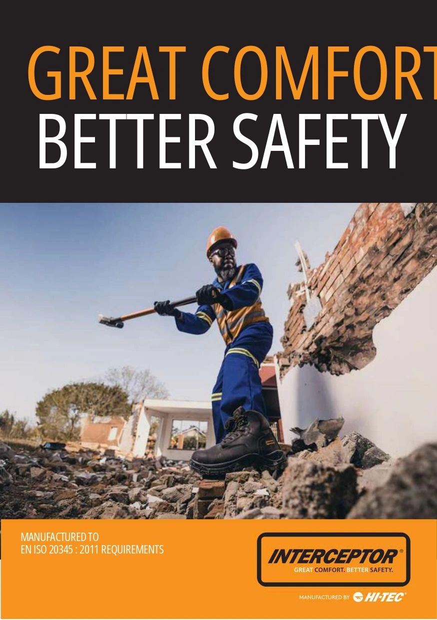 Construction worker in safety gear amidst rubble, promoting comfort and safety.