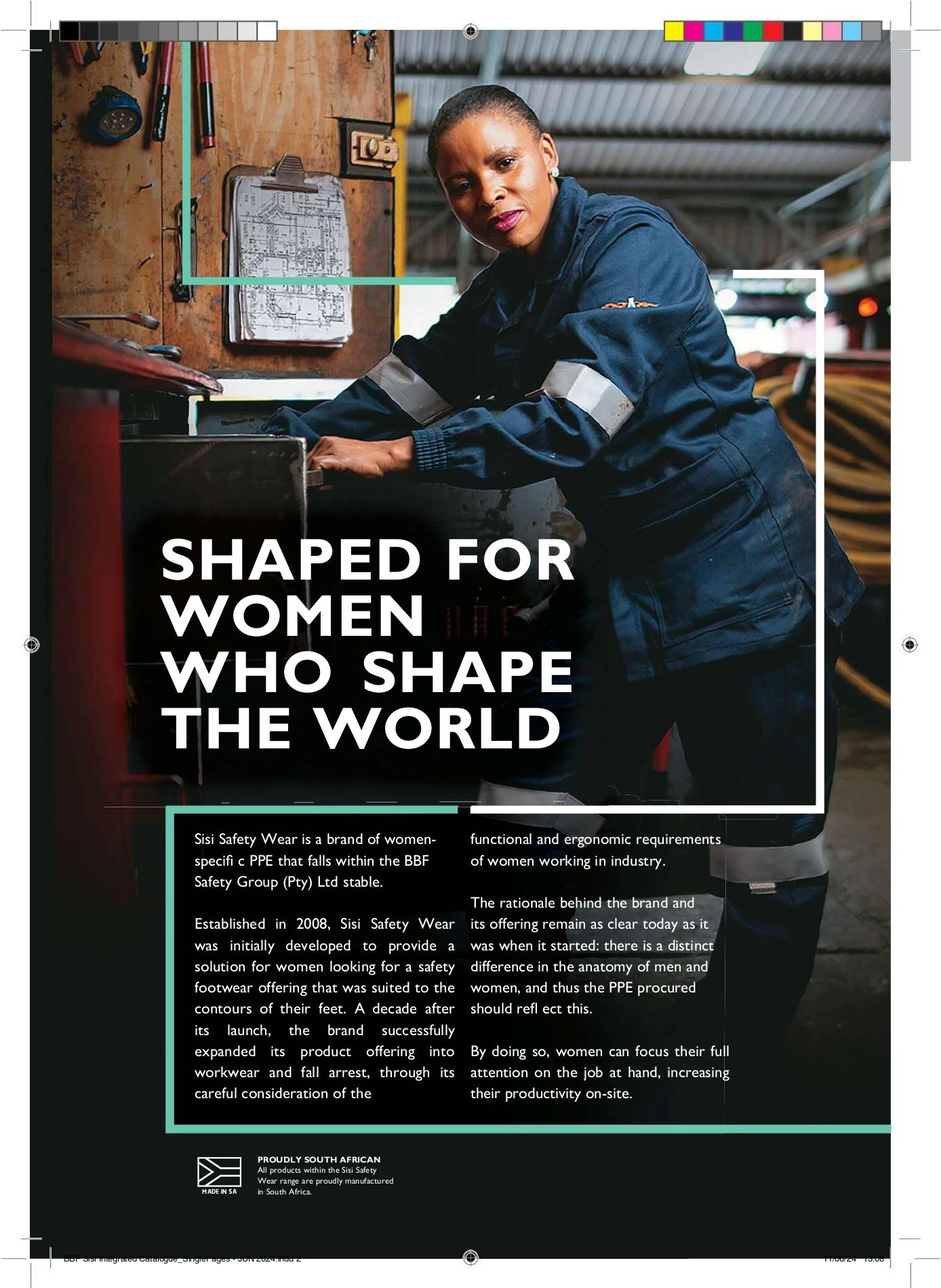Woman in safety gear promoting Sisi Safety Wear for women in industry.