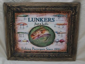 Vintage fishing sign for Lunkers Bait &amp; Tackle.