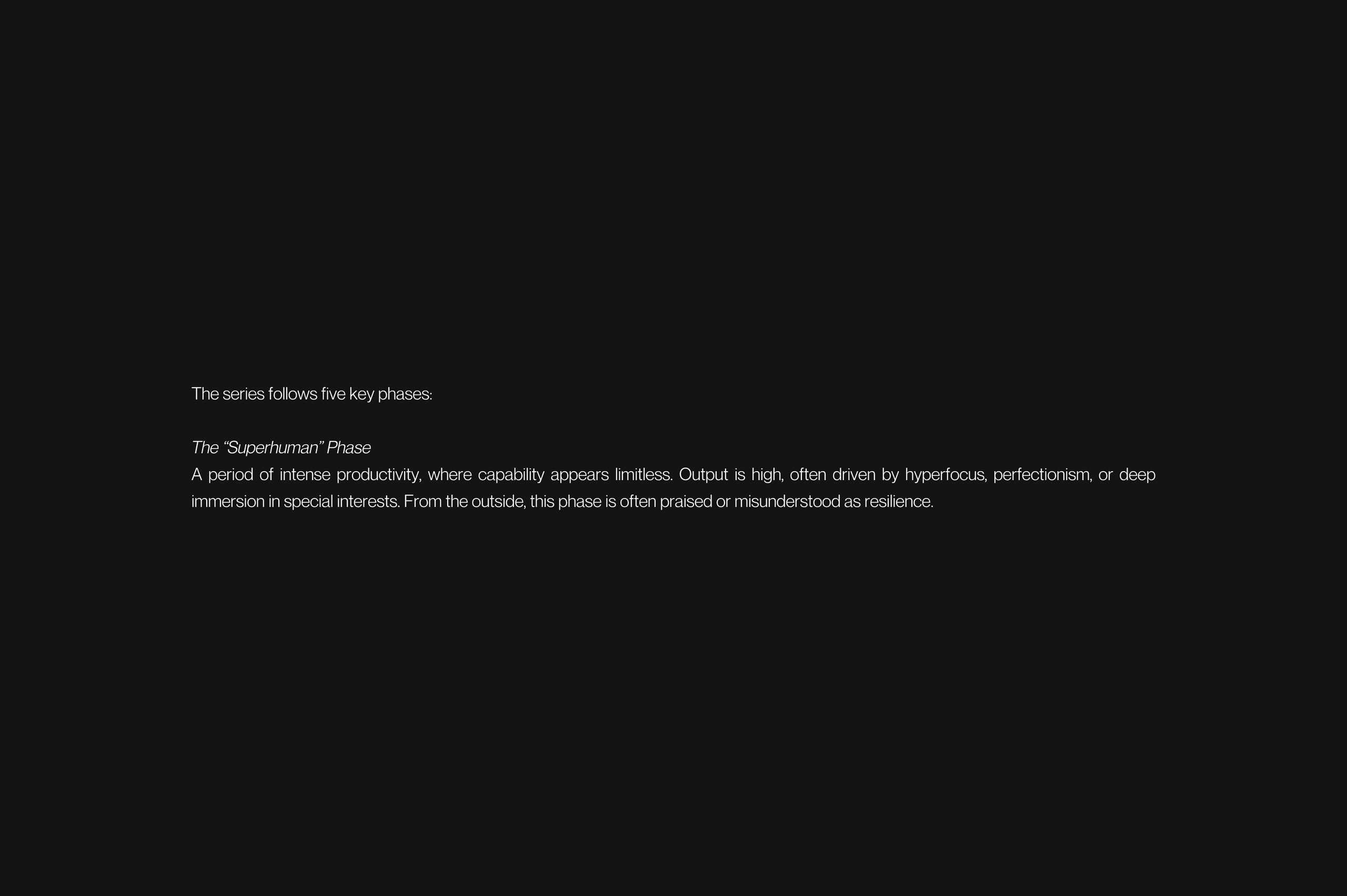 Description of the "Superhuman" phase of intense productivity and hyperfocus.