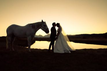 Sunset wedding at Diamond Cross Ranch.