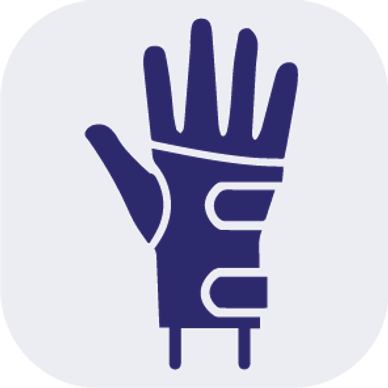 Icon of a glove on a purple rounded square background.