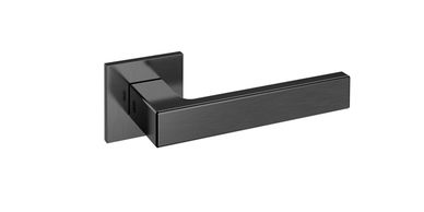 Modern black square door handle with sleek rectangular lever, matte finish, minimalist style.