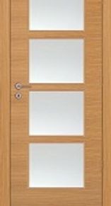 Elegant oak wood door with four glass panels combining natural beauty and modern design for interior