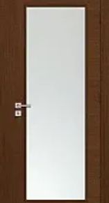 Modern natural wood door with large glass panel, blending elegance and light for stylish spaces.
