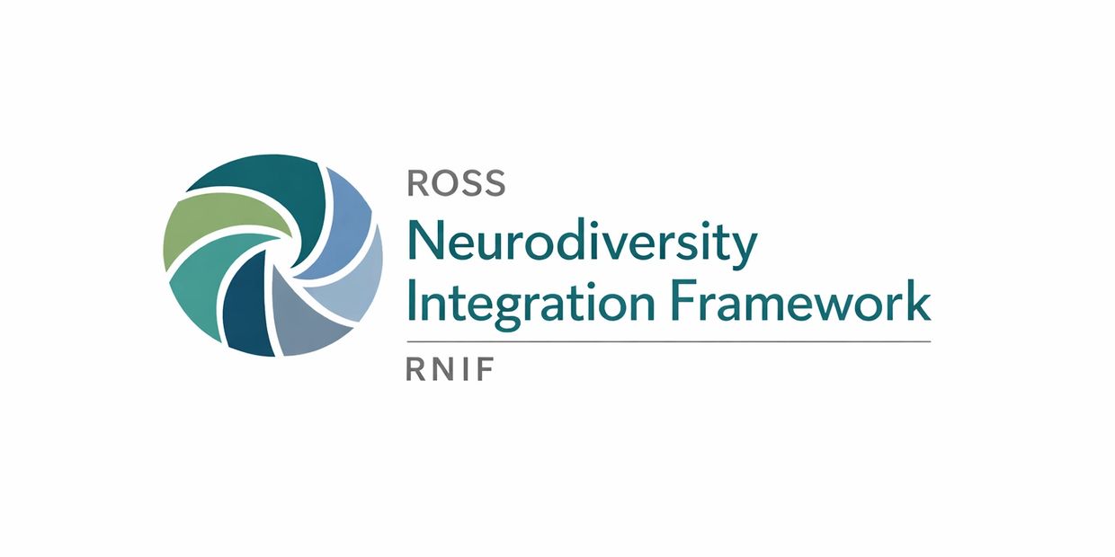 Logo of the Ross Neurodiversity Integration Framework with a multicolored circular design.