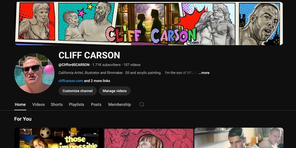 YouTube channel banner and profile showing artist Cliff Carson's page.
