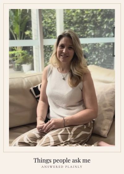 Kari Marsden of Higher Healing, seated at home. Caption reads “Things people ask me - answered plainly”.