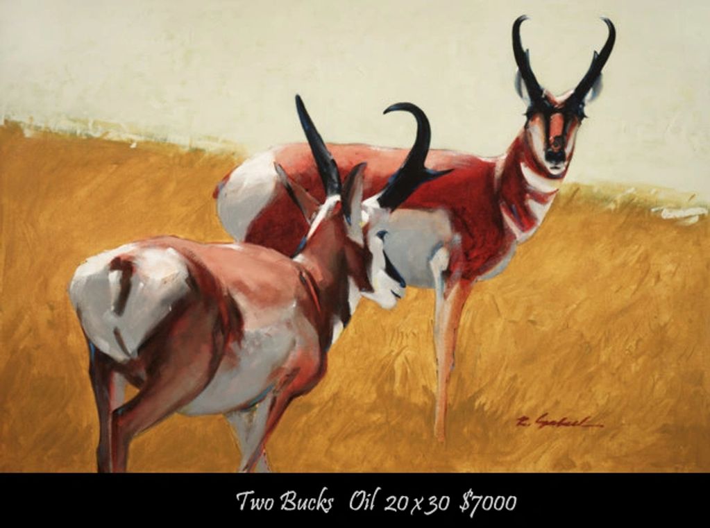 Painting of two pronghorn bucks