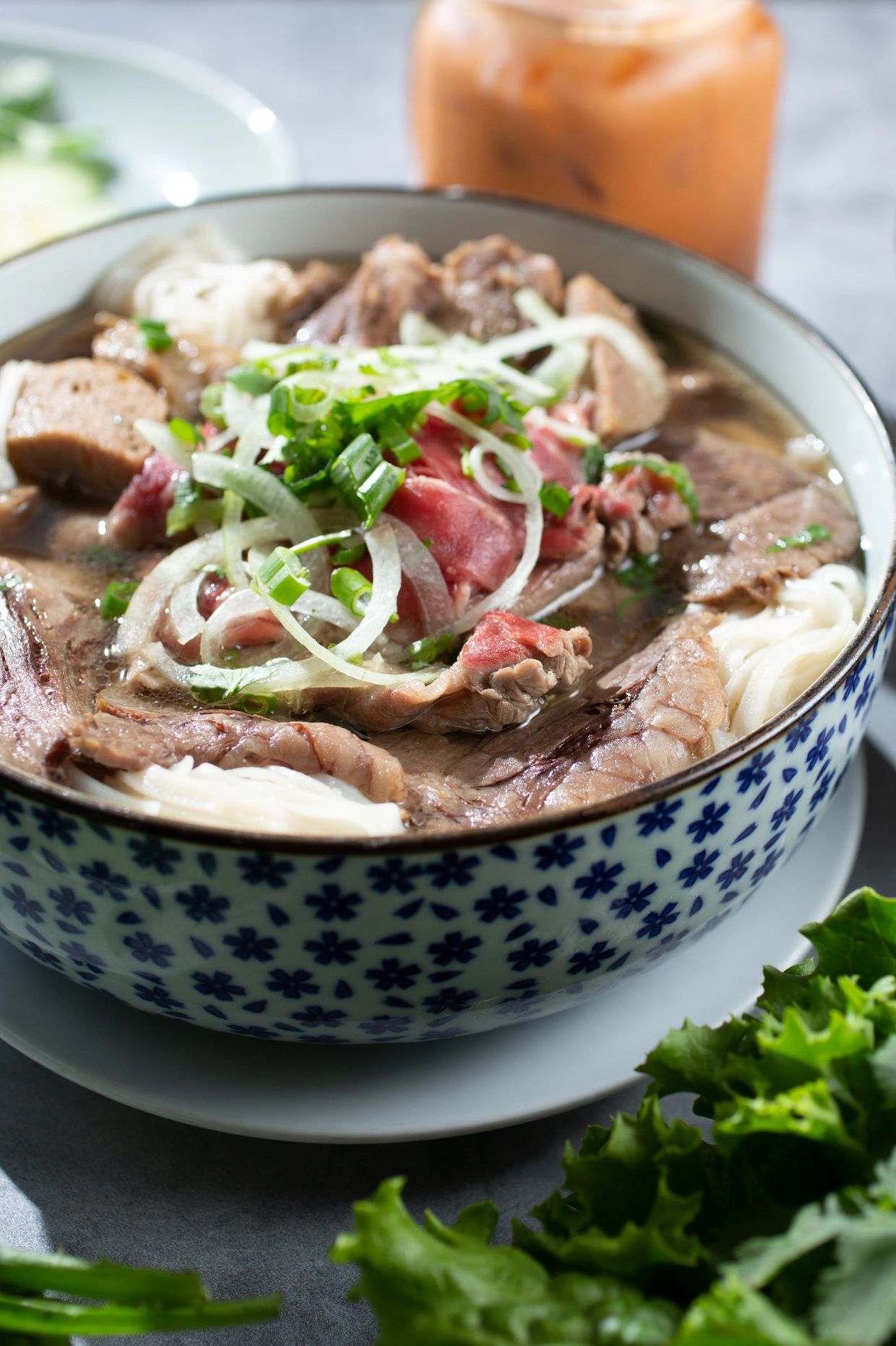 Pho Redbo Combonation bowl includes rare steak, briskets, rib cubes, and meat ball. 