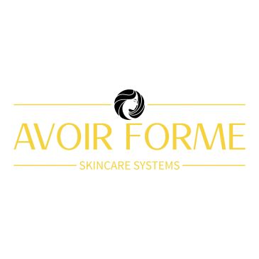 Avoir Forme skincare logo with gold text and black swirl.