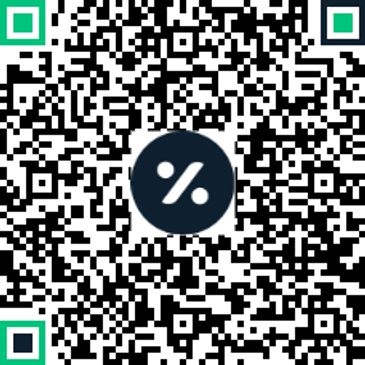 A QR code with a percentage symbol in the center.