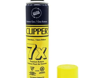 Yellow Clipper butane gas canister with cap.