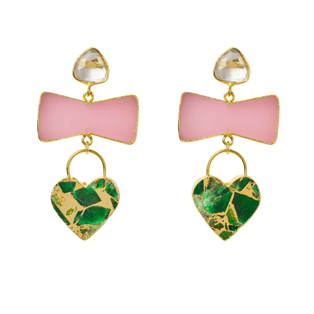 YAA YAA LONDON 'Molten Heart' Earrings Green Pink