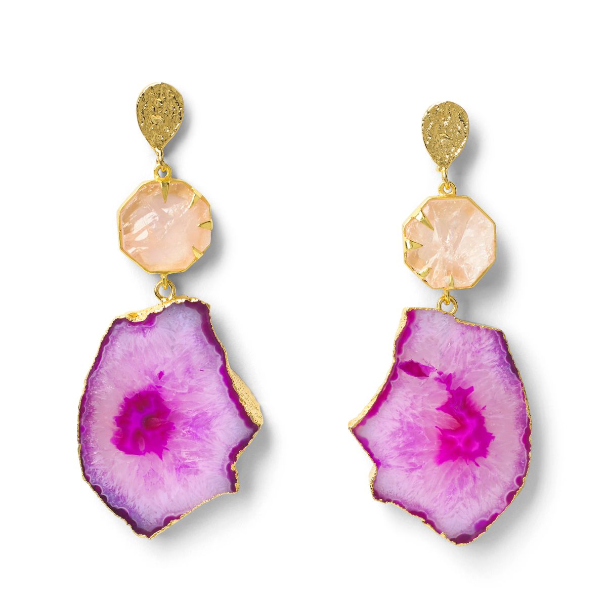 YAA YAA LONDON 'Hold on' Rose Quartz Gemstone Statement Earrings - Pink