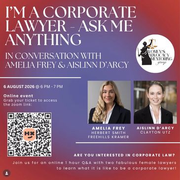 Online event featuring corporate lawyers Amelia Frey and Aislinn D'Arcy.