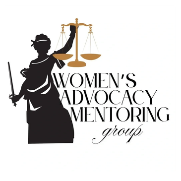 Logo for Women's Advocacy Mentoring Group with Lady Justice symbol.