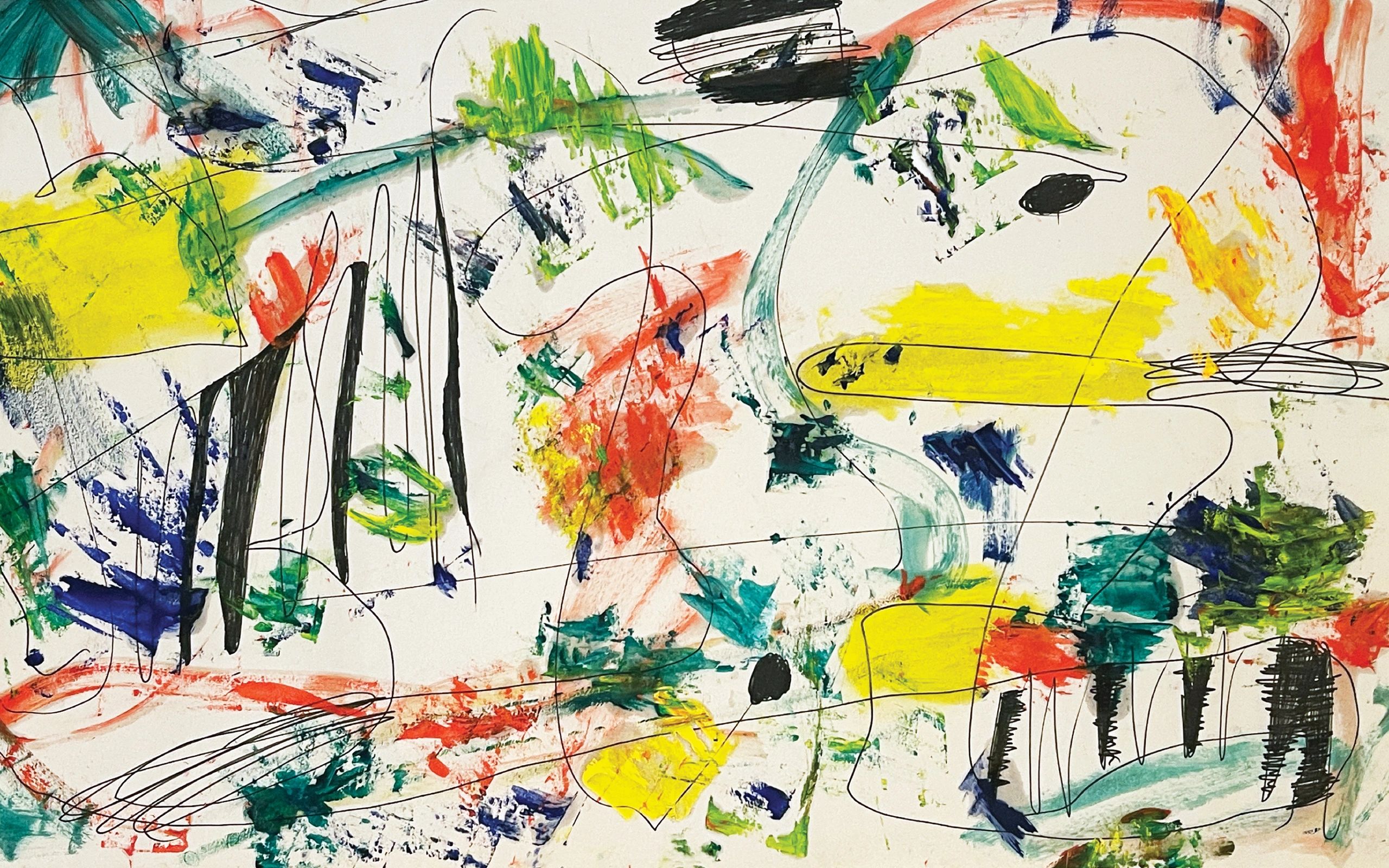 Lively Wisdom. 2026. Oil and ink on paper. 15 x 24 in.