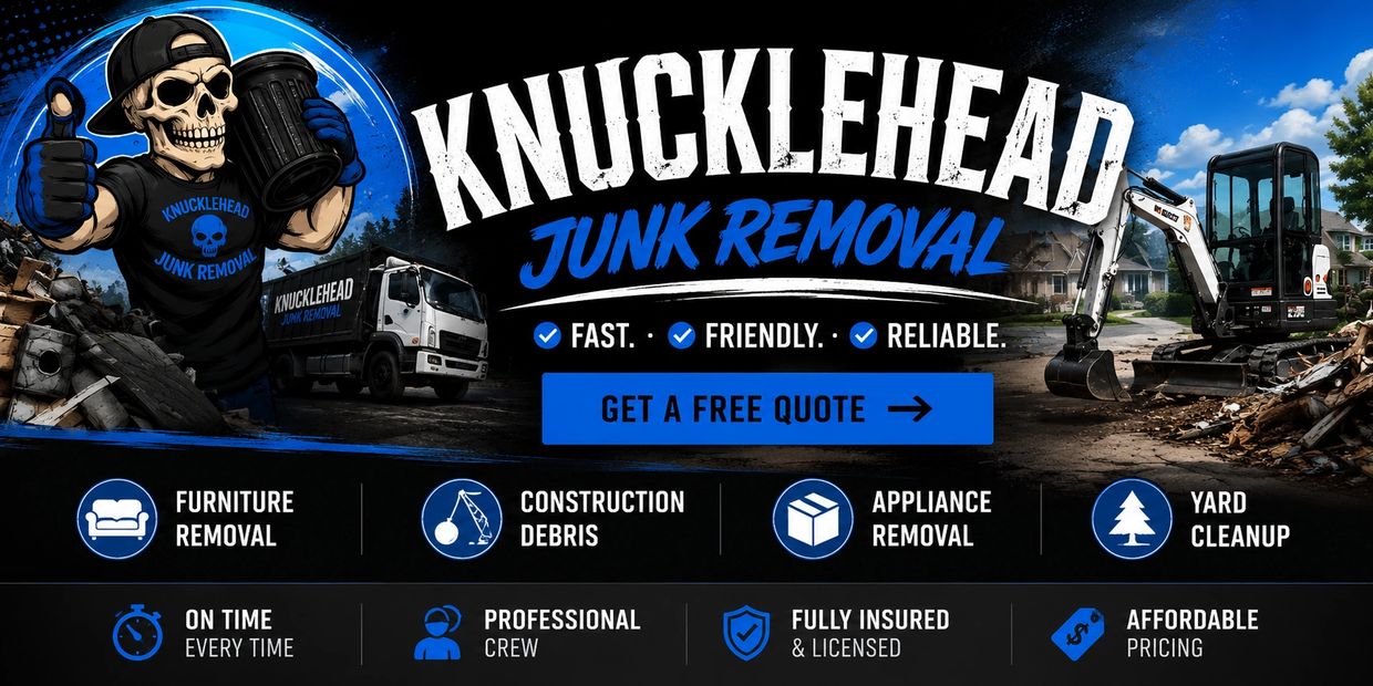 Knucklehead Junk Removal service ad with mascot and equipment.