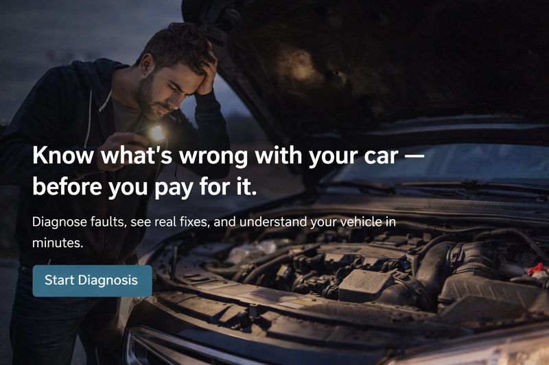 Driver inspecting car engine with bonnet open, diagnosing vehicle problem at night