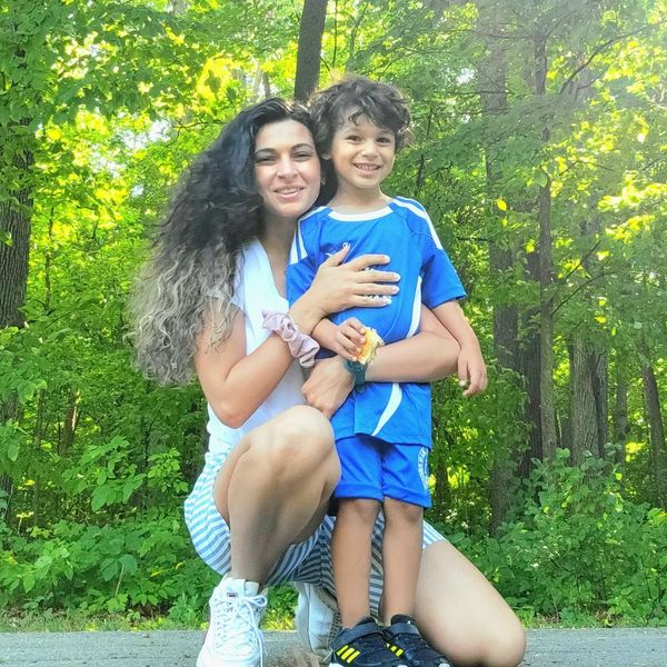 Woman, boy, park background,mother and son