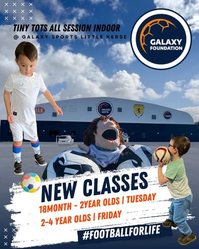 Kids enjoying new indoor football classes at Galaxy Sports Little Kerse.