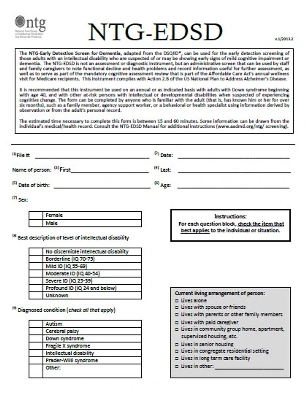 First page of the NTG-EDSD (Early Detection Screen for Dementia)