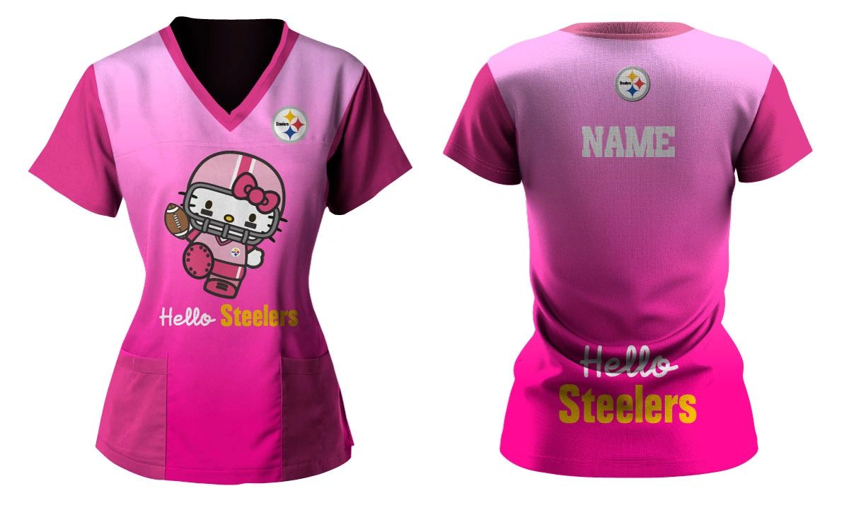 SCRUB TOP NFL HELLO KITTY STEELERS PINK