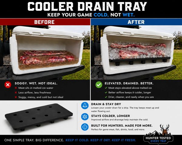 Cooler drain tray keeps meat elevated, dry, and cold, improving freshness and airflow.
