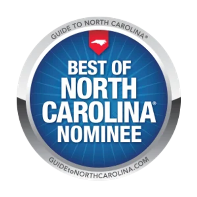Badge for Best of North Carolina nominee with a blue and silver design.