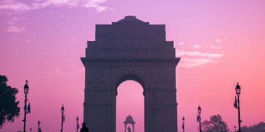 Sunset view of India Gate in New Delhi.