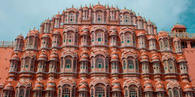 The intricate facade of Hawa Mahal in Jaipur, India.